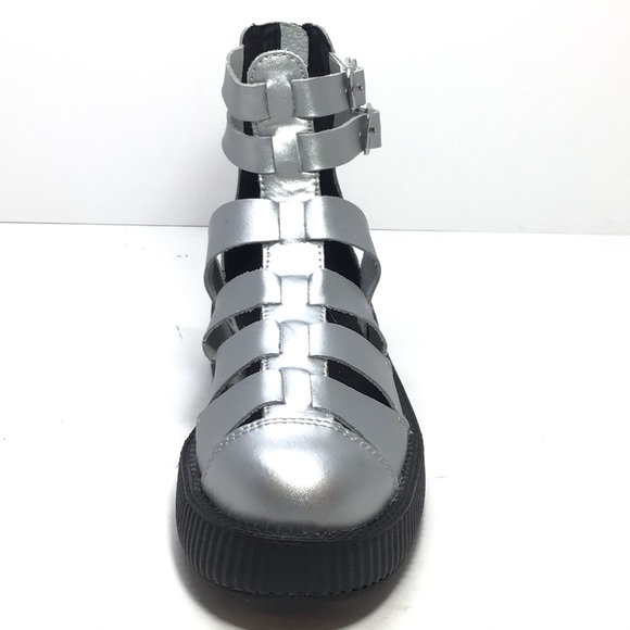 Sold! TUK Womens Silver Gladiator Creeper Shoes 8 - Picture 3 of 9
